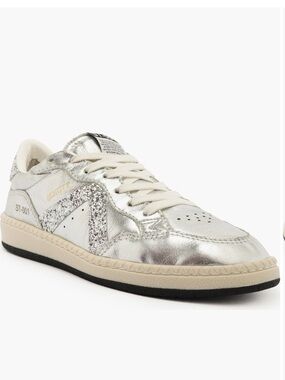 SCHUTZ ST-001 Silver Metallic Glitter Leather Sneakers Size 8